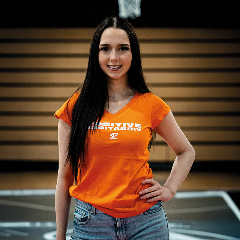 RASTA T-Shirt orange Positive Vibrations Aufdruck vorne V-Ausschnitt