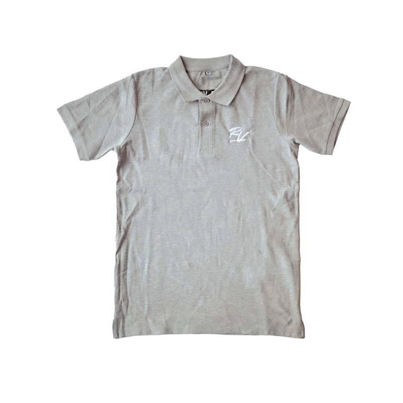 Rasta Poloshirt grau Aufdruck Logo Brust weiß