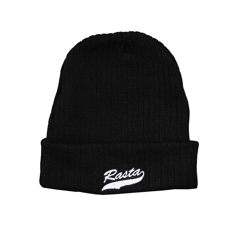 Rasta Riffle Beanie schwarz mit weißem Logo Ansicht vorne